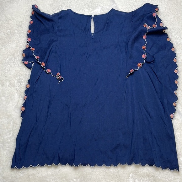 Umgee Butterfly Sleeve Mesh Neck Scallop Trim Blouse Size Large - Picture 9 of 9